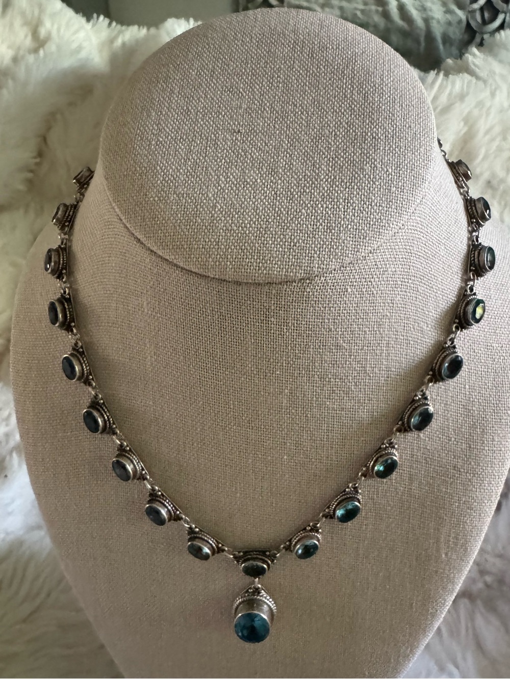 Sterling Silver 925 Blue Topaz Necklace